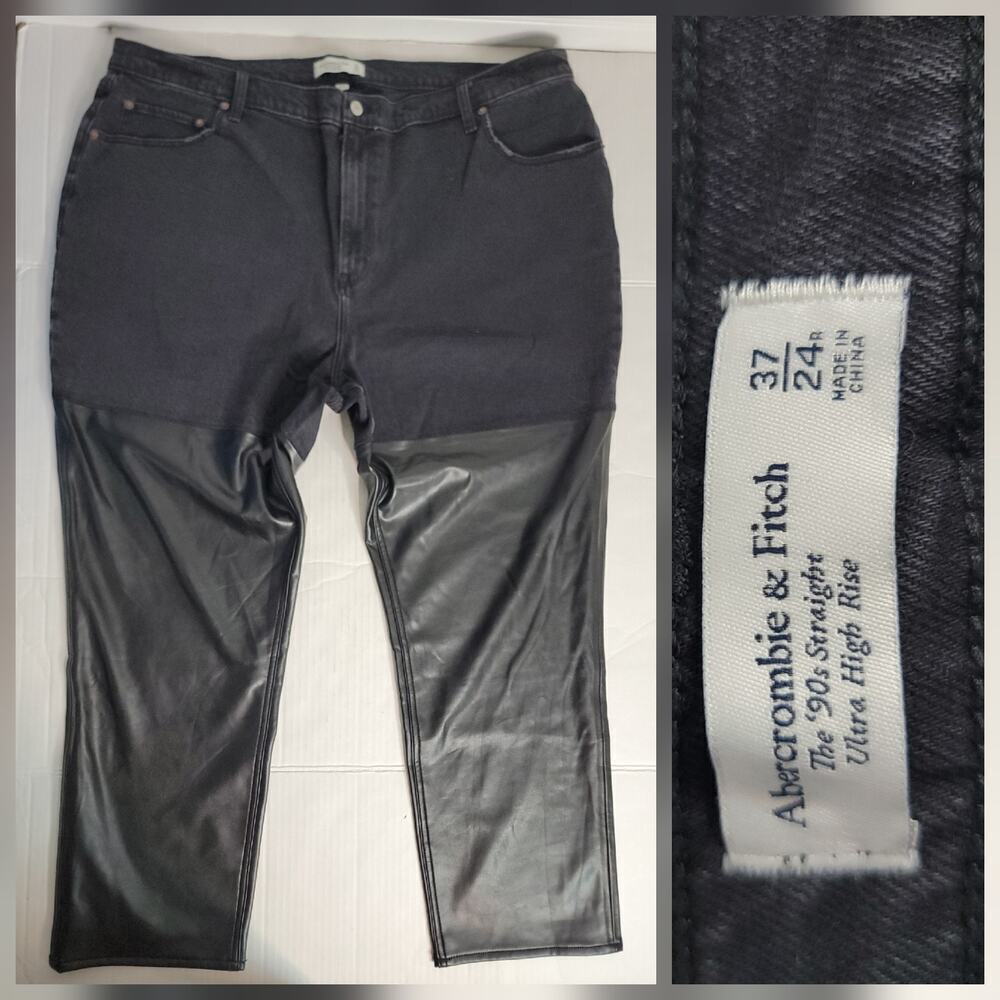 Abercrombie Fitch Jeans Curve Love Plus 24 The 90s Straight Black Vegan Leather